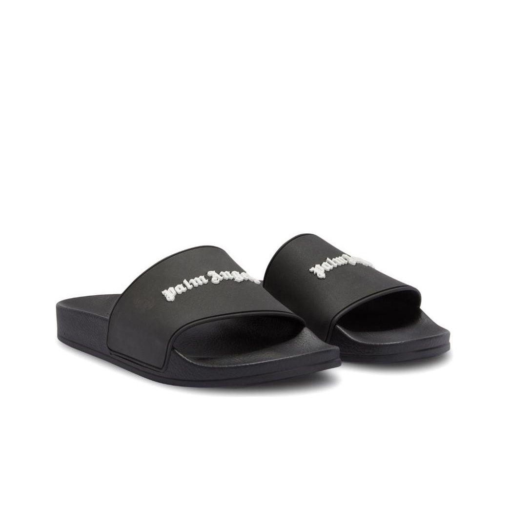 Palm Angels ロゴ プリント スライド ブラック ブランドロゴ Palm Angels Logo Platform Slides Black White (Women's
