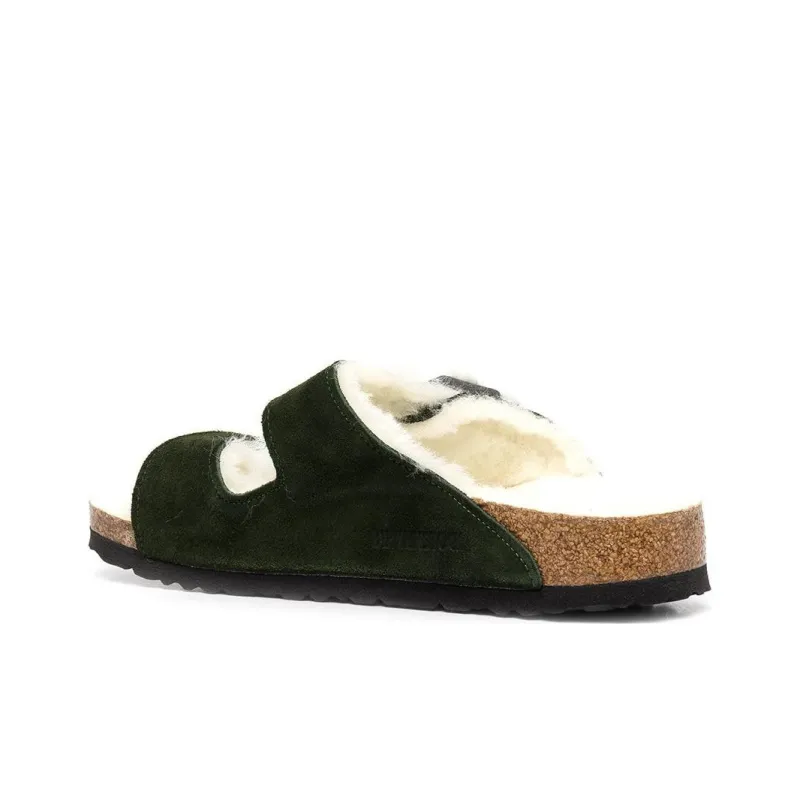 Birkenstock Arizona Shearling Sandal Suede Leather Narrow Fit 'Green' Women's-5