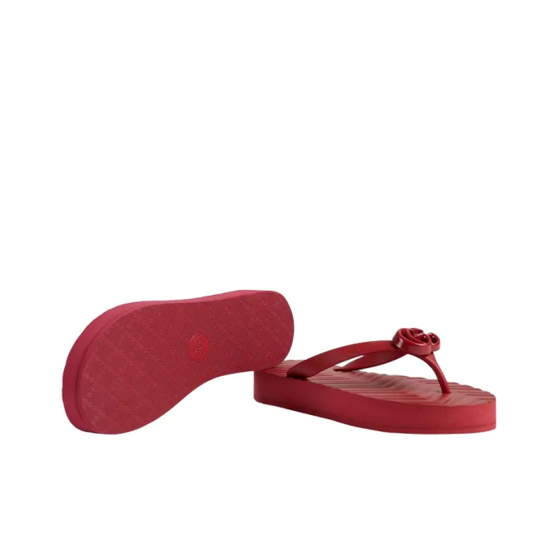 GUCCI Chevron Thong Sandal Hibiscus Red Rubber-4