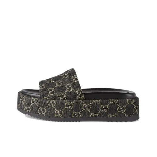 GUCCI Angelina Platform 55 Mm Sandal Black Jacquard Denim