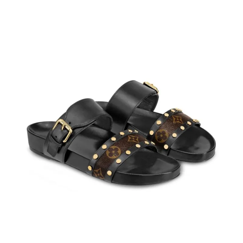 LOUIS VUITTON Bom Dia Abrasion Resistant Slide Slippers Women's Black-2