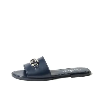 CHANEL Abrasion Resistant Slide Slippers Women's Marine Blue