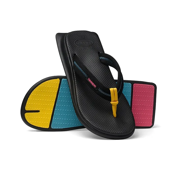 Havaianas Tradi Zori II Rubber Sole Flip Flops Unisex Black Yellow-4