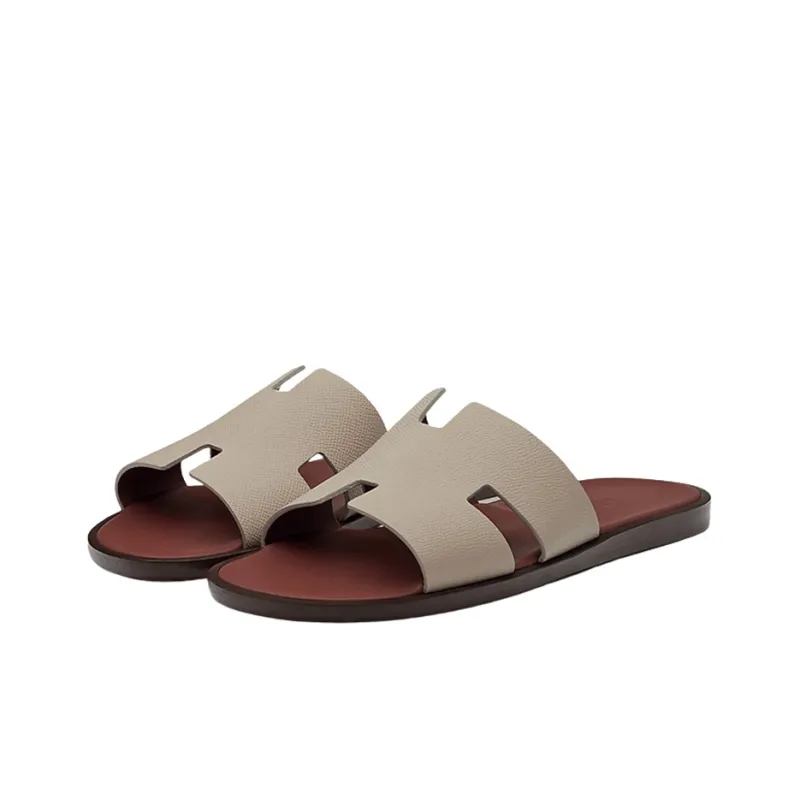 HERMES Izmir Sandal Blanc Gomme Marron Epsom Leather-0