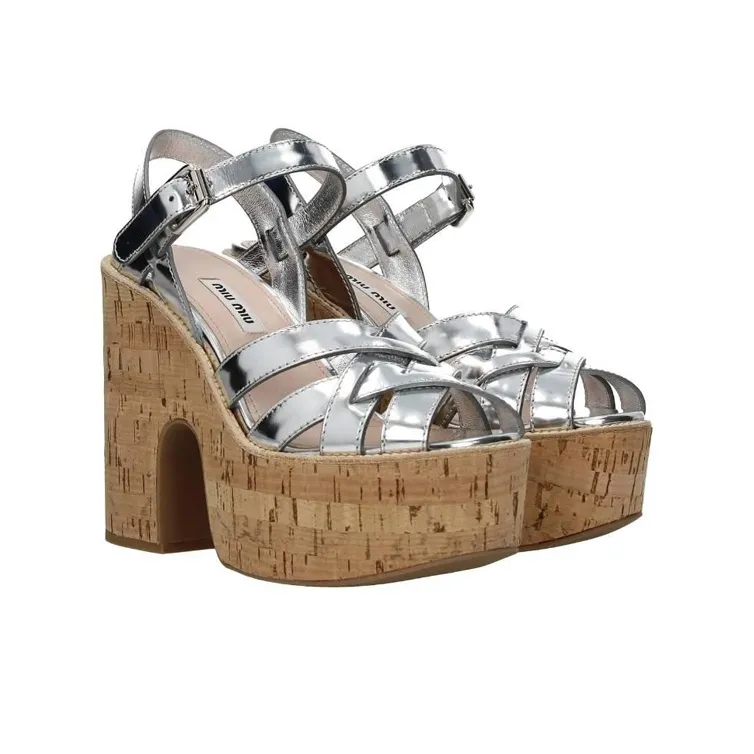 MIU MIU Strap Sandals Women's Silver-1