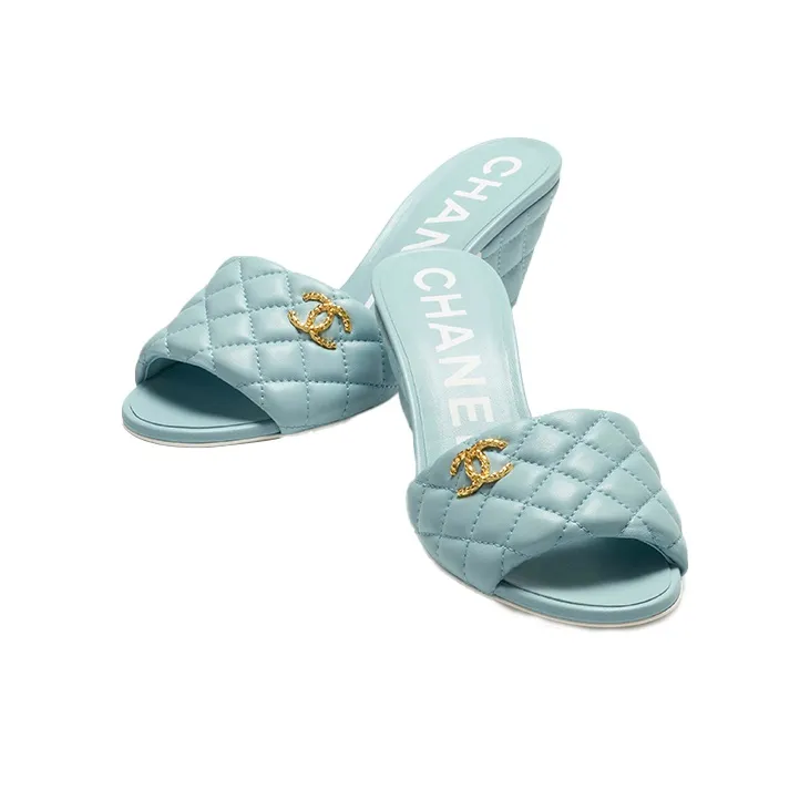 CHANEL Slide Slippers Women's Blue-2