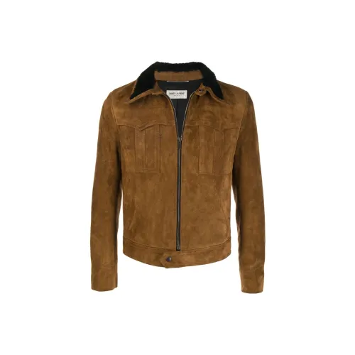 SAINT LAURENT Leather Jackets Men Brown