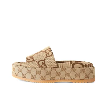 GUCCI Angelina Platform 55mm Sandal Camel Canvas Women's
