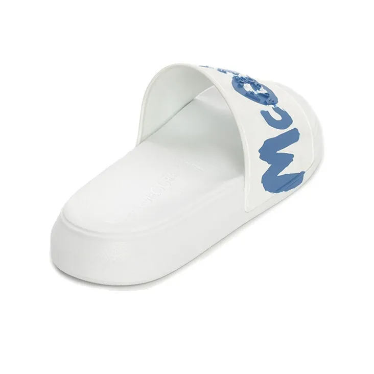 Alexander McQueen Graffiti Quiet Slide Slippers Men's White-3