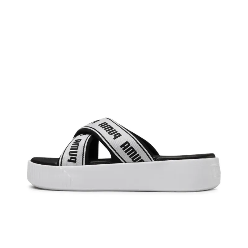 PUMA Platform Slide Tape Slippers For Black/White Women's-0