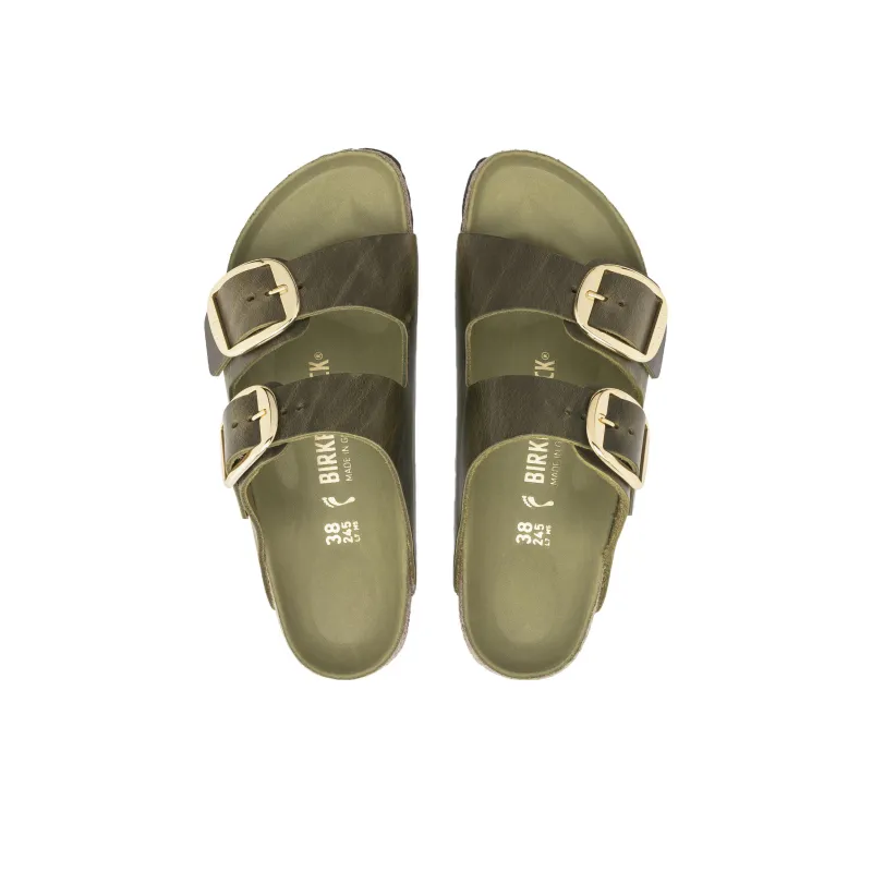 Birkenstock Arizona Big Buckle Natural Leather Oiled Narrow Fit 'Olive Green' Women's-3
