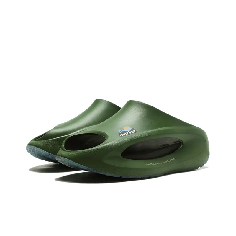 MARKET x LiNing Yun You Slay Quiet Abrasion Resistant Slide Slippers Unisex Garden Green-2
