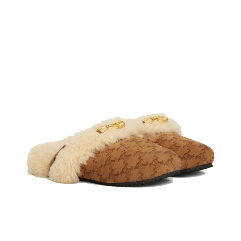 CELINE Triomphe Closed Toe Slippers Women's Brown-2