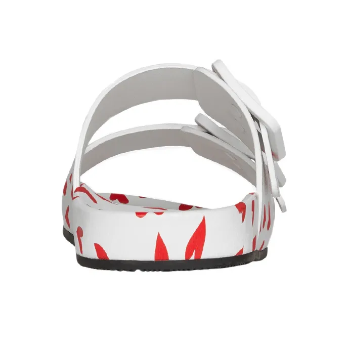 Balenciaga Logo Print Mallorca Flat Sandals White Red Hearts Women's-4