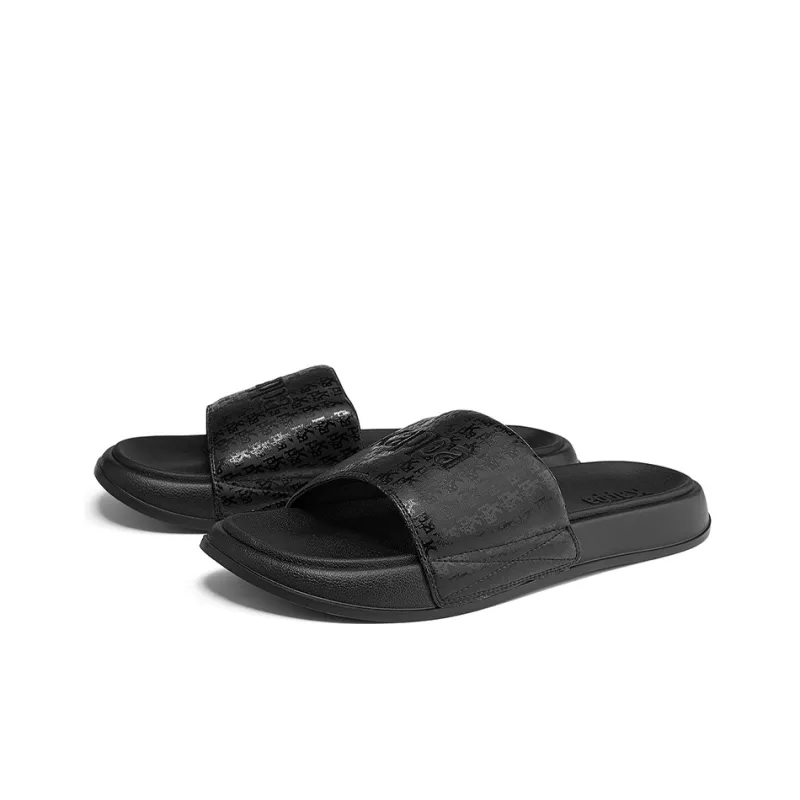 Kappa Stitching Slip Resistant Abrasion Resistant Slide Slippers Unisex Black-4