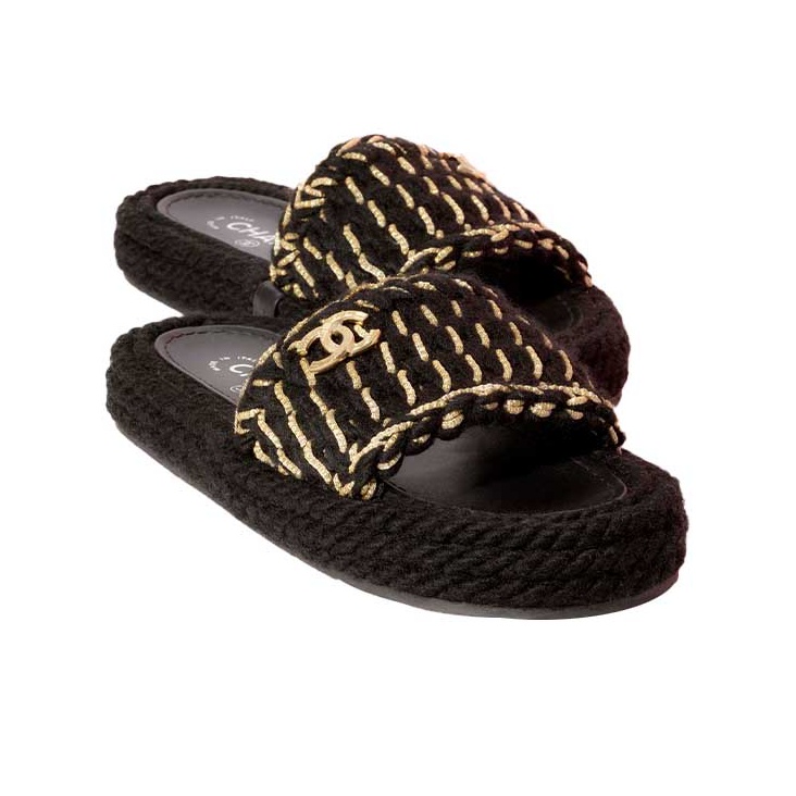 CHANEL Flip flops Women s Black Gold POIZON