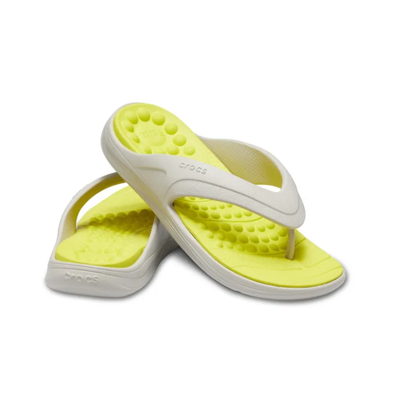 Crocs Reviva Stylish Upper Round Toe Flip Flops 'White Yellow'-3