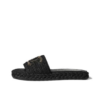 CHANEL Rubber Sole Abrasion Resistant Slide Slippers Women's Black