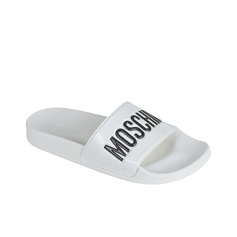 MOSCHINO Slide Slippers Women's White Black-2