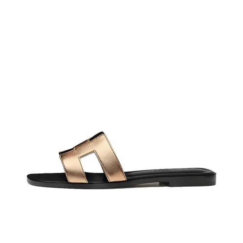 HERMES Oran Slide Slippers Women's Champagne/Black