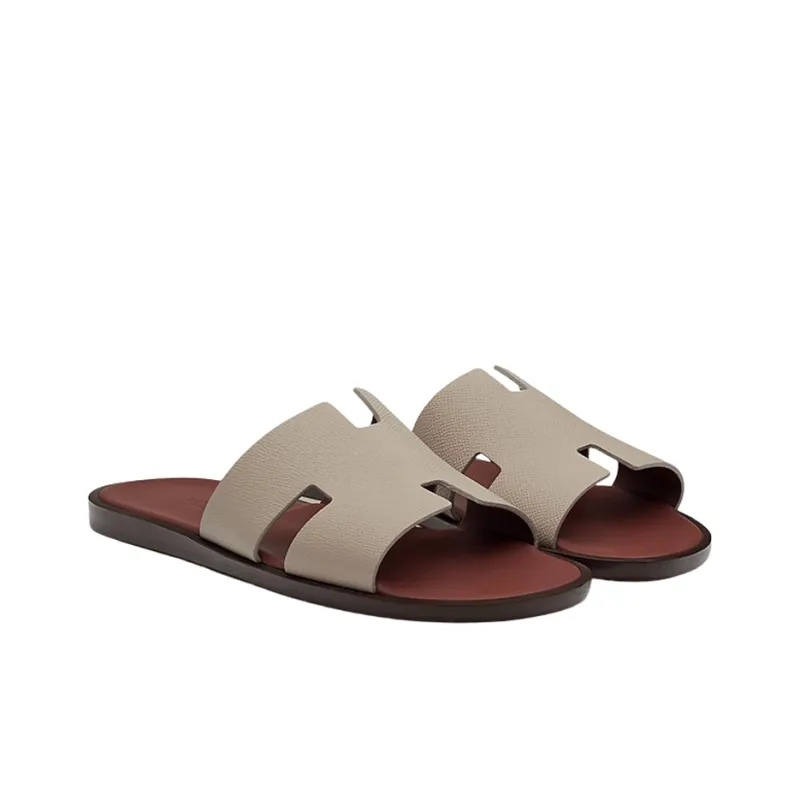 HERMES Izmir Sandal Blanc Gomme Marron Epsom Leather-1