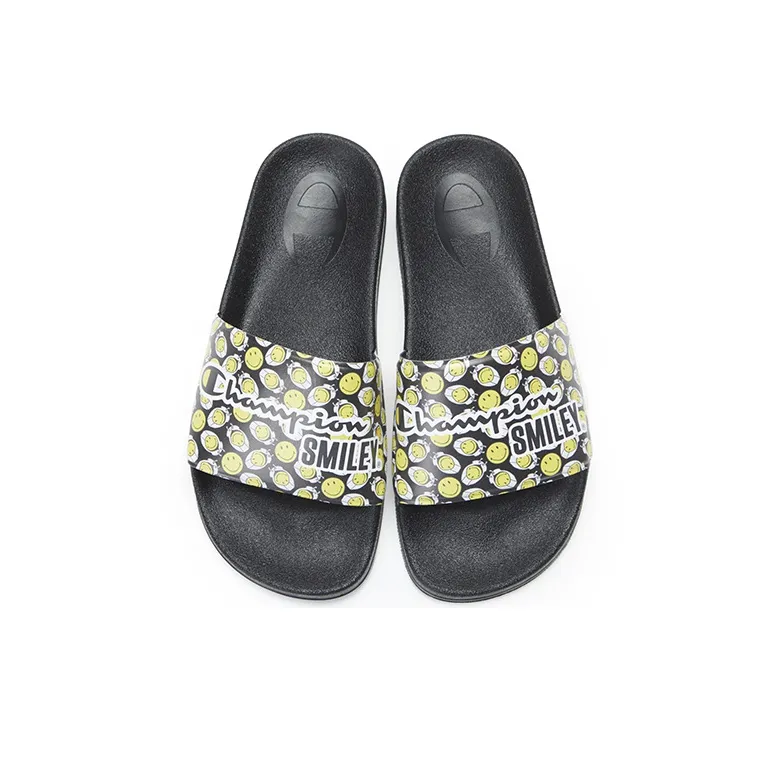 Smiley X Champion Slide Slippers Unisex Black-2