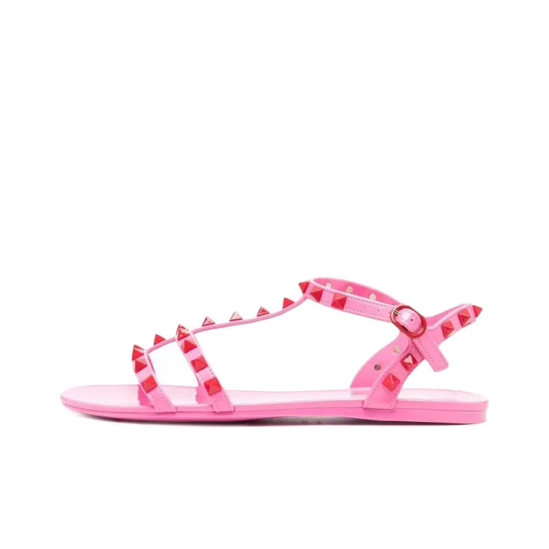 Valentino Rockstud Ankle Strap Sandals Pink Women's-0