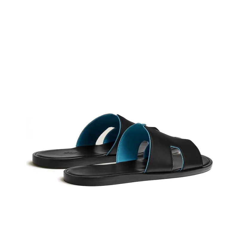 HERMES Izmir Sandal Noir Bleu Faïence Calfskin Nappa Leather-3