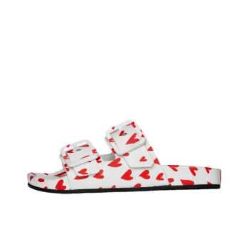 Balenciaga Logo Print Mallorca Flat Sandals White Red Hearts Women's