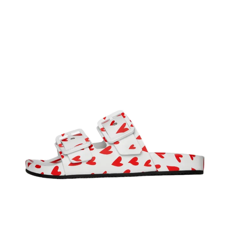 Balenciaga Logo Print Mallorca Flat Sandals White Red Hearts Women's-0
