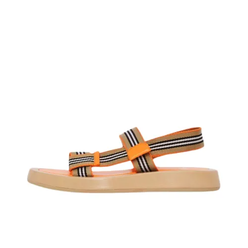 Burberry Icon Stripe Stap Sandals Beige Orange Lambskin Women's