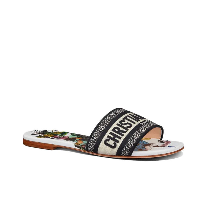 DIOR Dway Rubber Sole Slip Resistant Slide Slippers Women's White Black-2