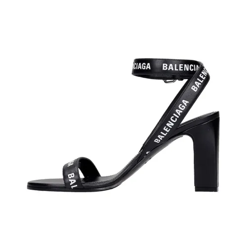 Balenciaga All Over Logo Sandal Heels 'Black' Women's