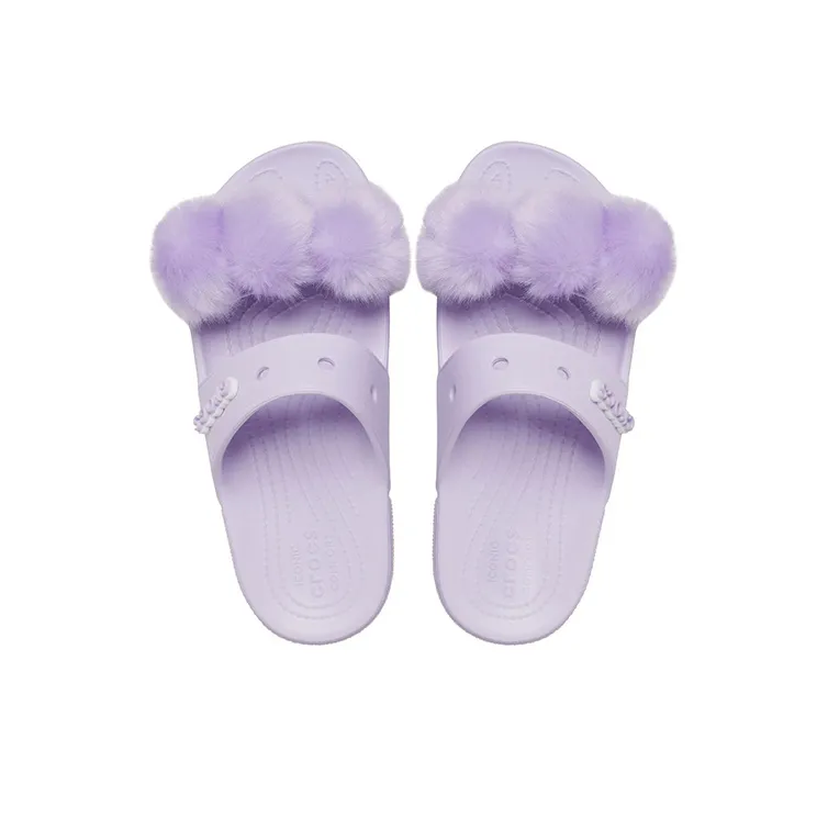 Crocs Classic Fur Sure Slip On Sandals 'Lilac' Women's-4
