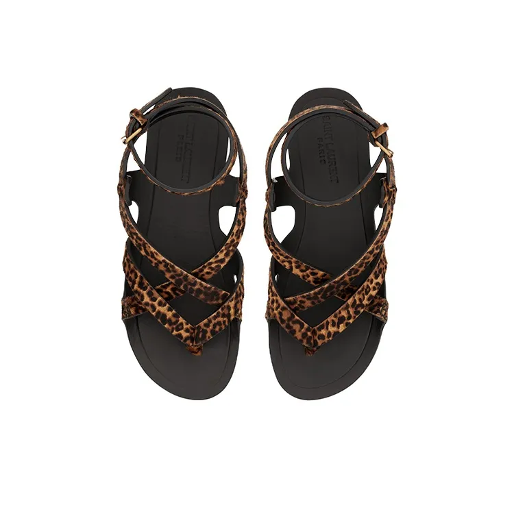 SAINT LAURENT Culver Strap Sandals Women's Leopard-3