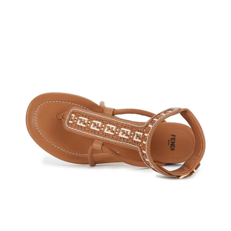FENDI One Strap Sandals Women's Brown-4
