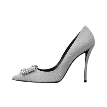 Roger Vivier Flower Strass Slim Heel High Heels 10cm Women's Gray