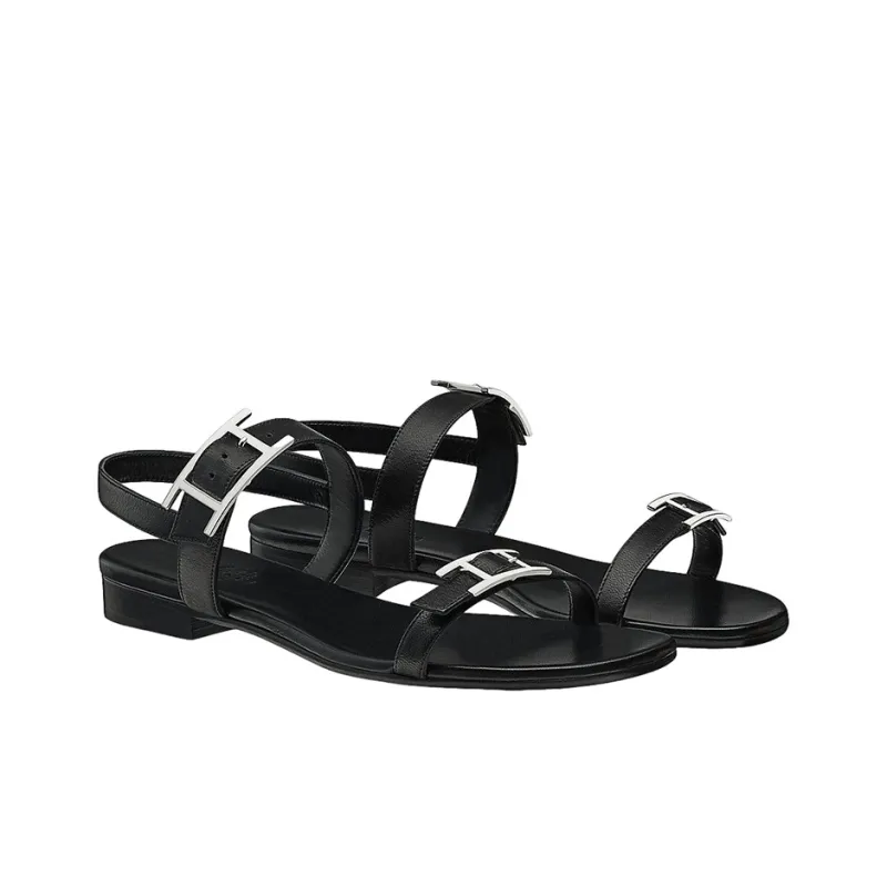 HERMES Cristal Strap Sandals Women's Black-2