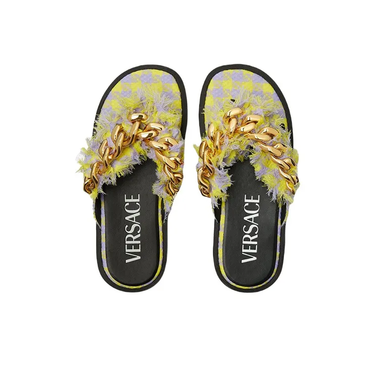 VERSACE Chain Embellished Platform Sandal Black Yellow Women's-2