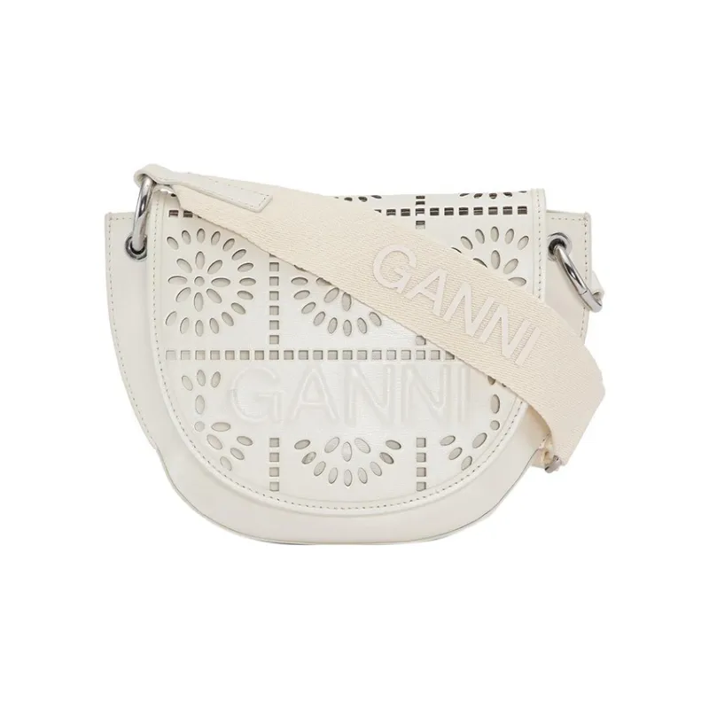 GANNI Recycled Leather Crossbody Bag Shoulder Bag Women's White-0