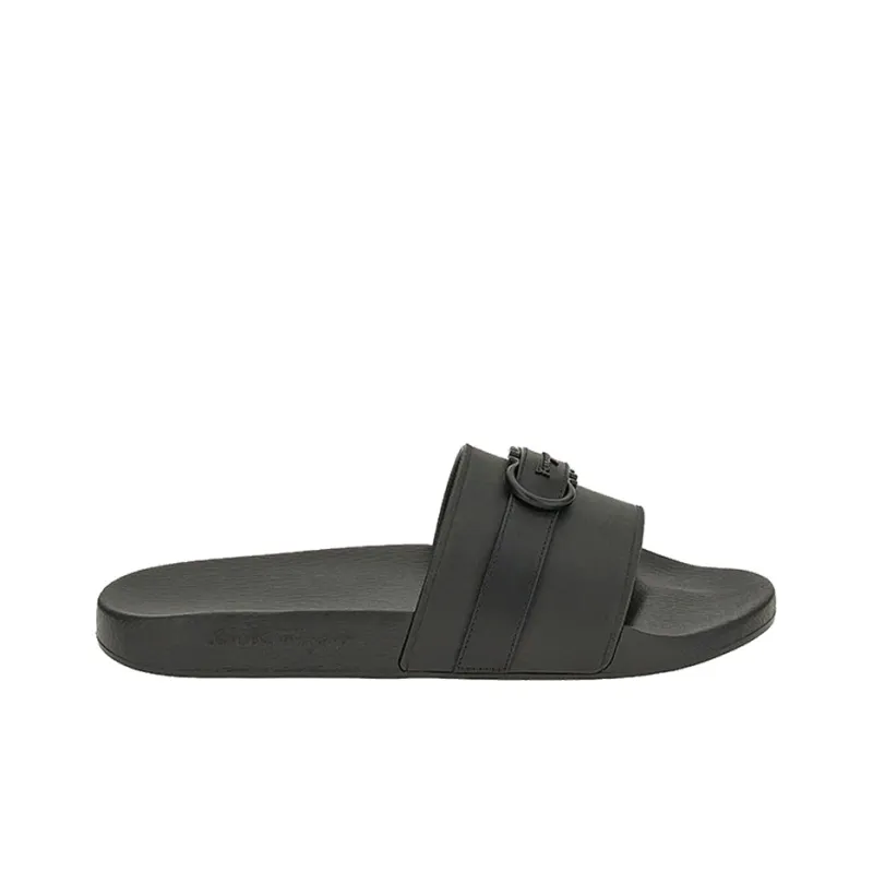 FERRAGAMO GANCINI Rubber Sole Slide Slippers Men's Black-1
