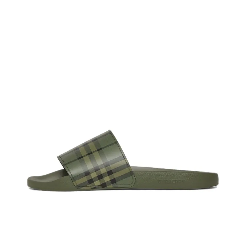 Burberry Embossed Logo Slides Military Green-0