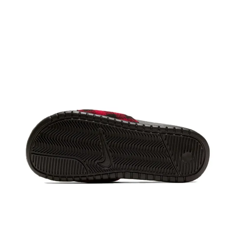 Nike Benassi Jdi Se Plaid Splicing Red Black Slippers 'Red Black' Women's-3