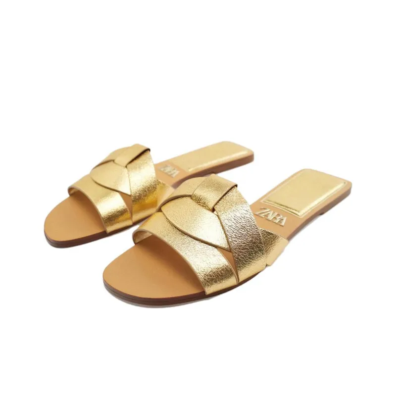 ZARA Quiet Slide Slippers Women's Gold-1