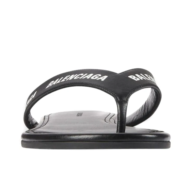 Balenciaga Logo Flip Flops Black White Women's-3
