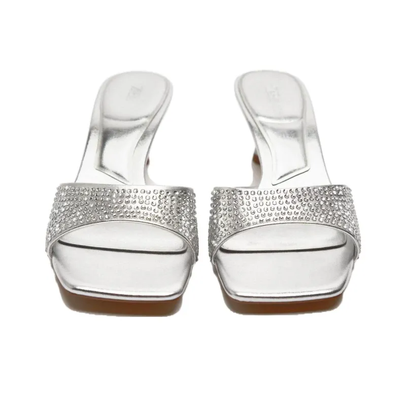 ZARA Rubber Sole Quiet Slide Slippers Women's Silver-3