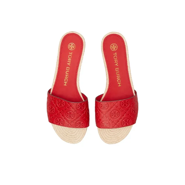 TORY BURCH T Monogram Slide Slippers Women's Red-3