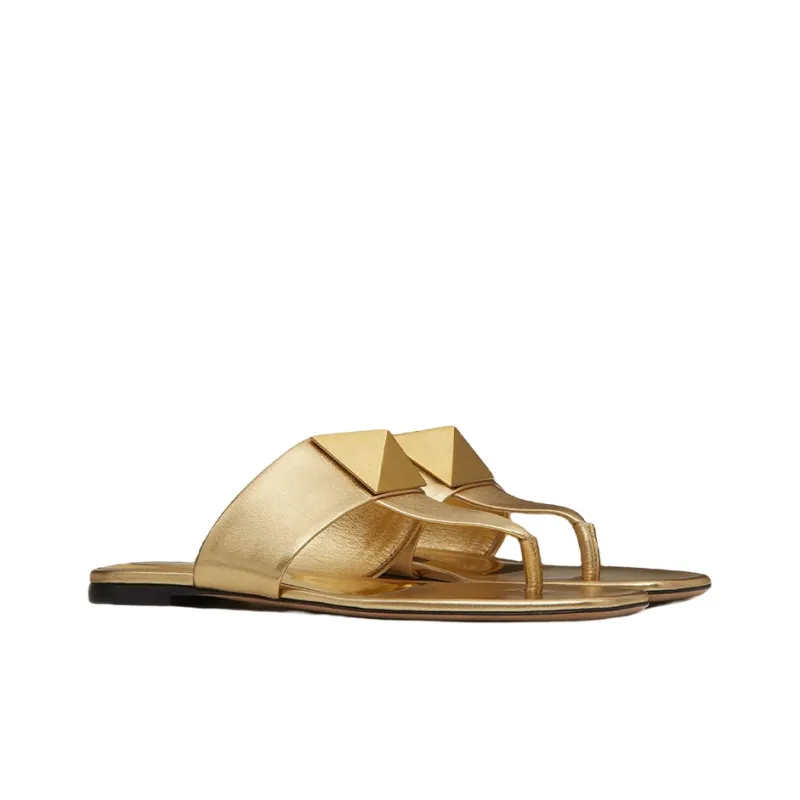 Valentino One Stud Flip Flops Women's Gold-2