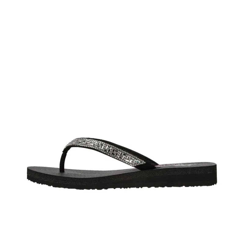 Skechers Meditation Rubber Sole Slip-Resistant Slide Slippers Women's Black Silver-0