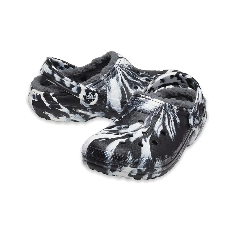 Crocs Classic Lined Clog Outdoor Sandals 'Marbled White Black' Women's-3